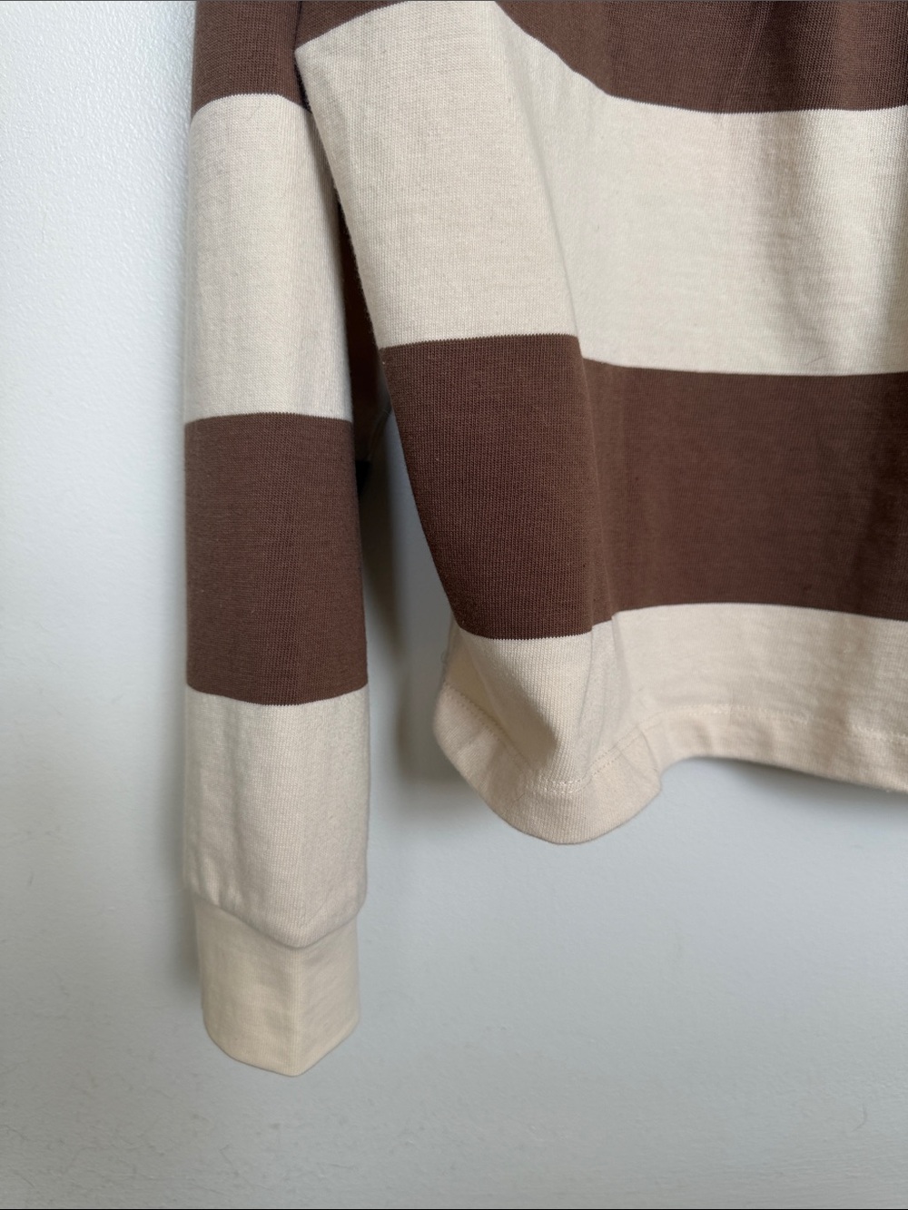 bohme Brown and Cream Striped V-Neck Rugby Sweater - Picture 6 of 7